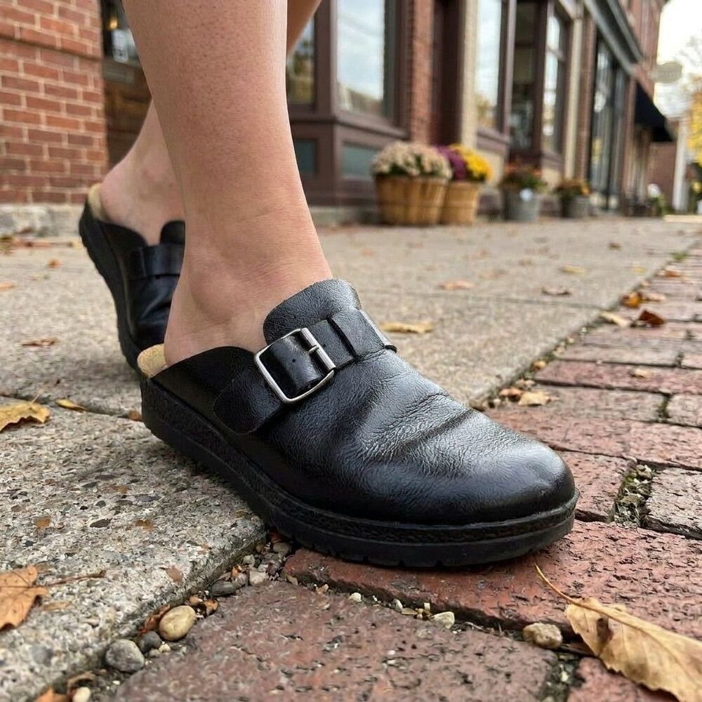 Rohde Black Clog Shoes Euro 39 Slip On Comfort Buckle Detail US 8.5 Germany